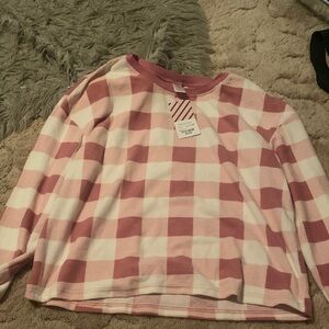Women's Pink Buffalo Check Waffle Knit Long-Sleeve Top